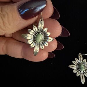 Silver and Green Floral Earrings